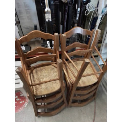 LOT DE 4 CHAISES BOIS PAILLEE 