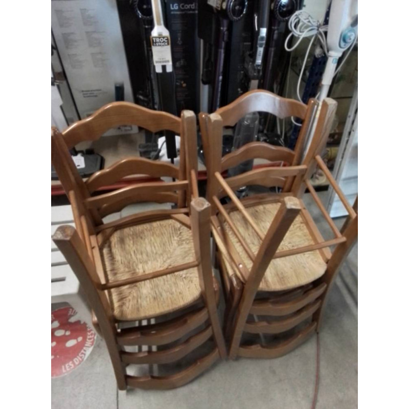 LOT DE 4 CHAISES BOIS PAILLEE 