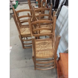LOT DE 6 CHAISES BOIS PAILLEE