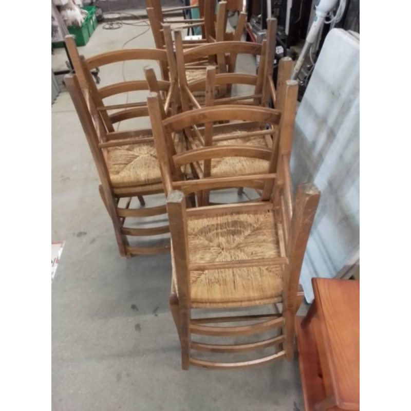 LOT DE 6 CHAISES BOIS PAILLEE