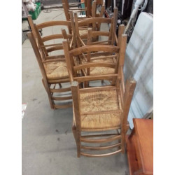 LOT DE 6 CHAISES BOIS PAILLEE
