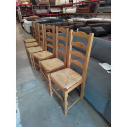 LOT DE 6 CHAISES BOIS PAILLEE