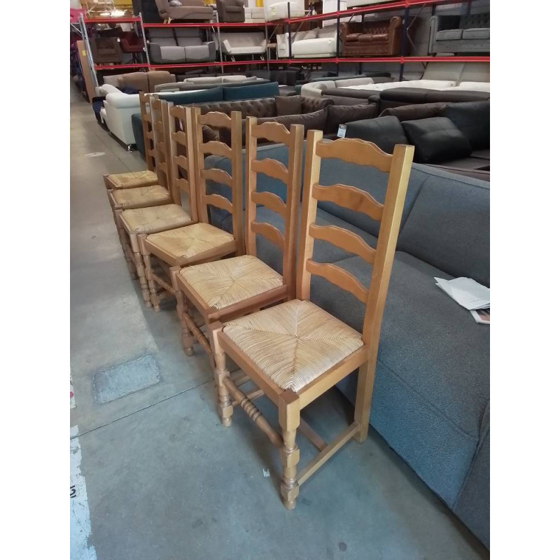 LOT DE 6 CHAISES BOIS PAILLEE