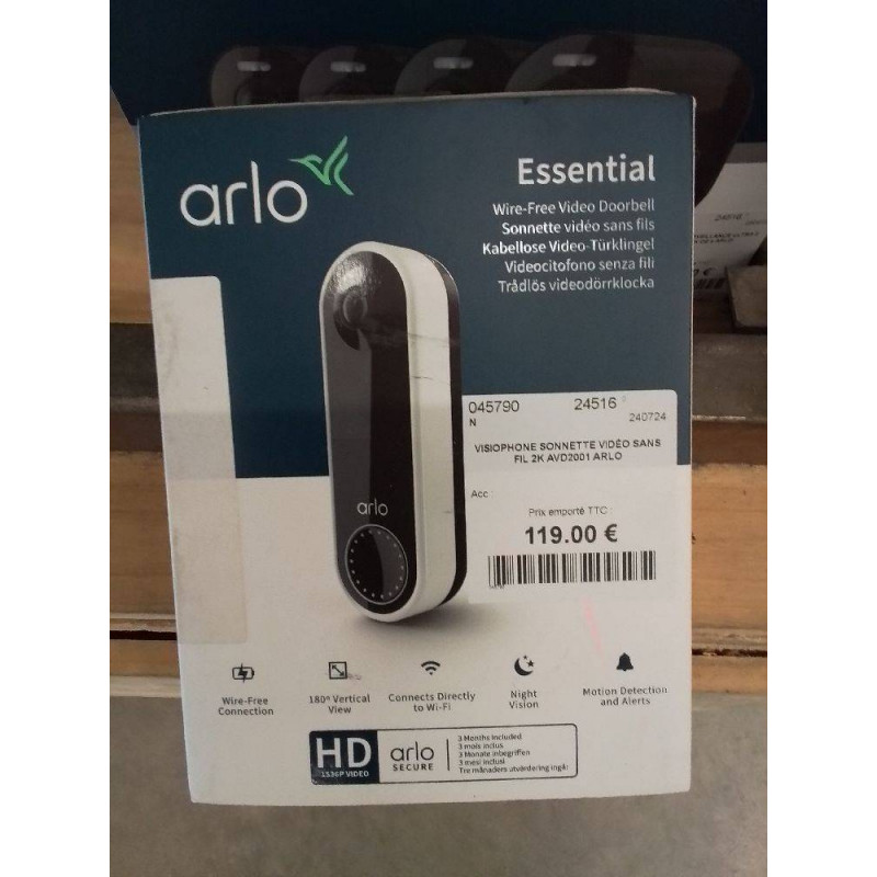 VISIOPHONE SONNETTE VIDÉO SANS FIL 2K AVD2001 ARLO