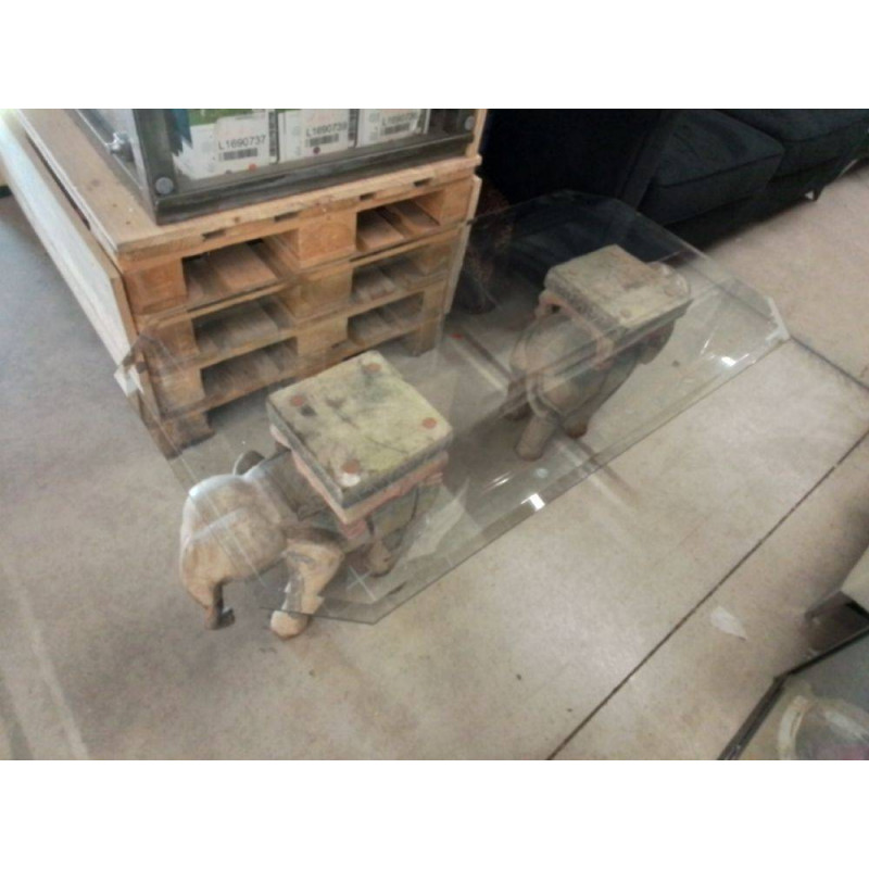 TABLE BASSE VERRE PIEDS ÉLÉPHANT 