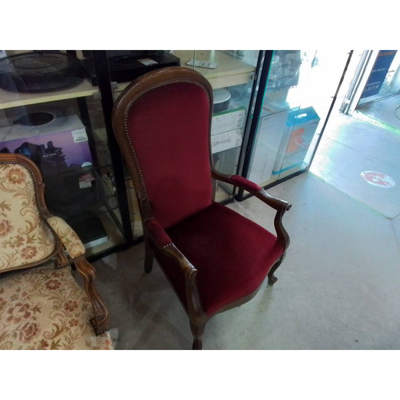 FAUTEUIL VOLTAIRE BOIS TISSU BORDEAUX 