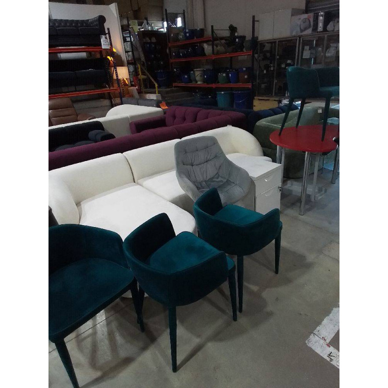 LOT DE 4 CHAISES ACCOUDOIRS VELOURS BLEU 